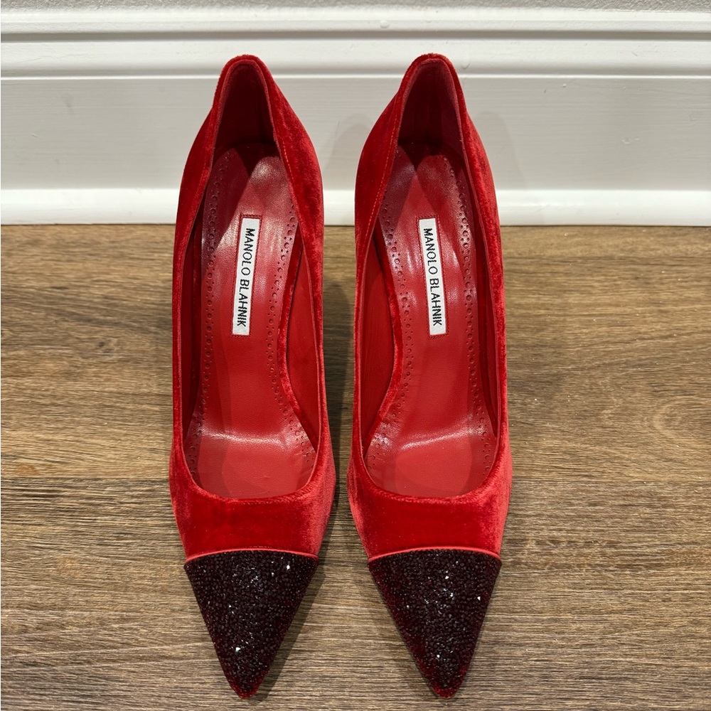 Manolo Blahnik Red Velvet Pumps